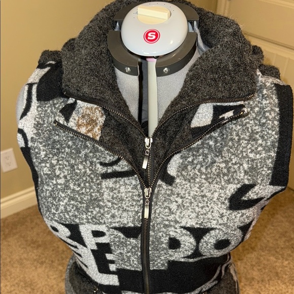 Cativa Vest Double Breasted Double Zipper Hooded Black Gray Brown Women's Sz L - Picture 3 of 16